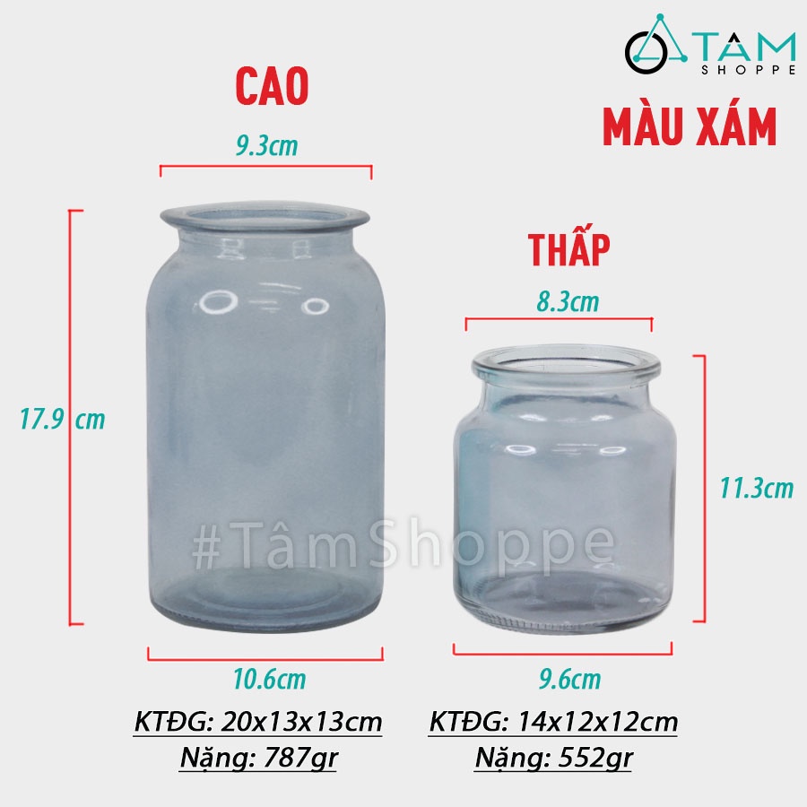 Lọ hoa thủy tinh trong suốt trụ tròn nhiều màu LHTT-69