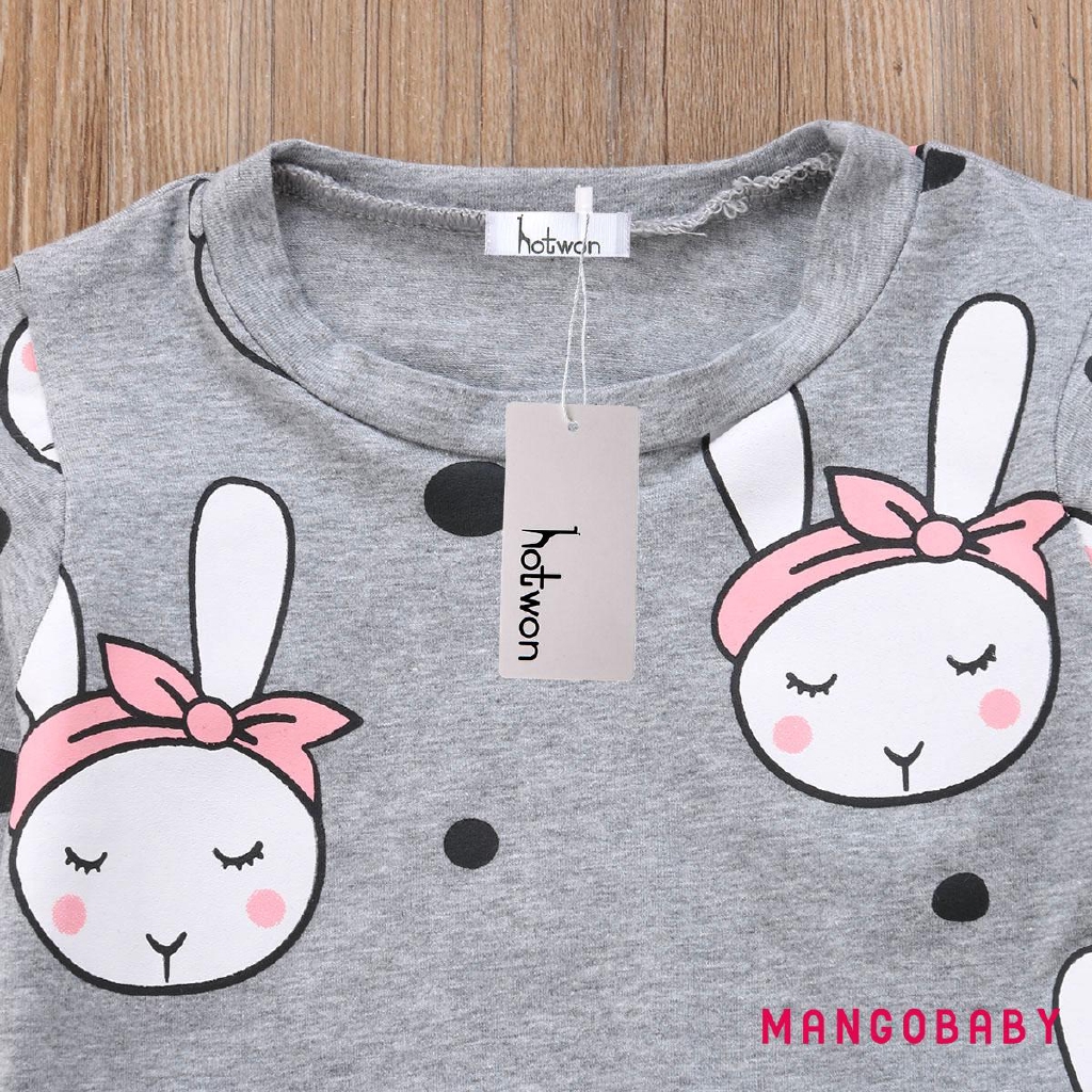 Bộ 3 Cái Gồm Áo Thun In Hình Thỏ + Quần + Băng Đô Cho Bé Sơ Sinh, Bé Gái