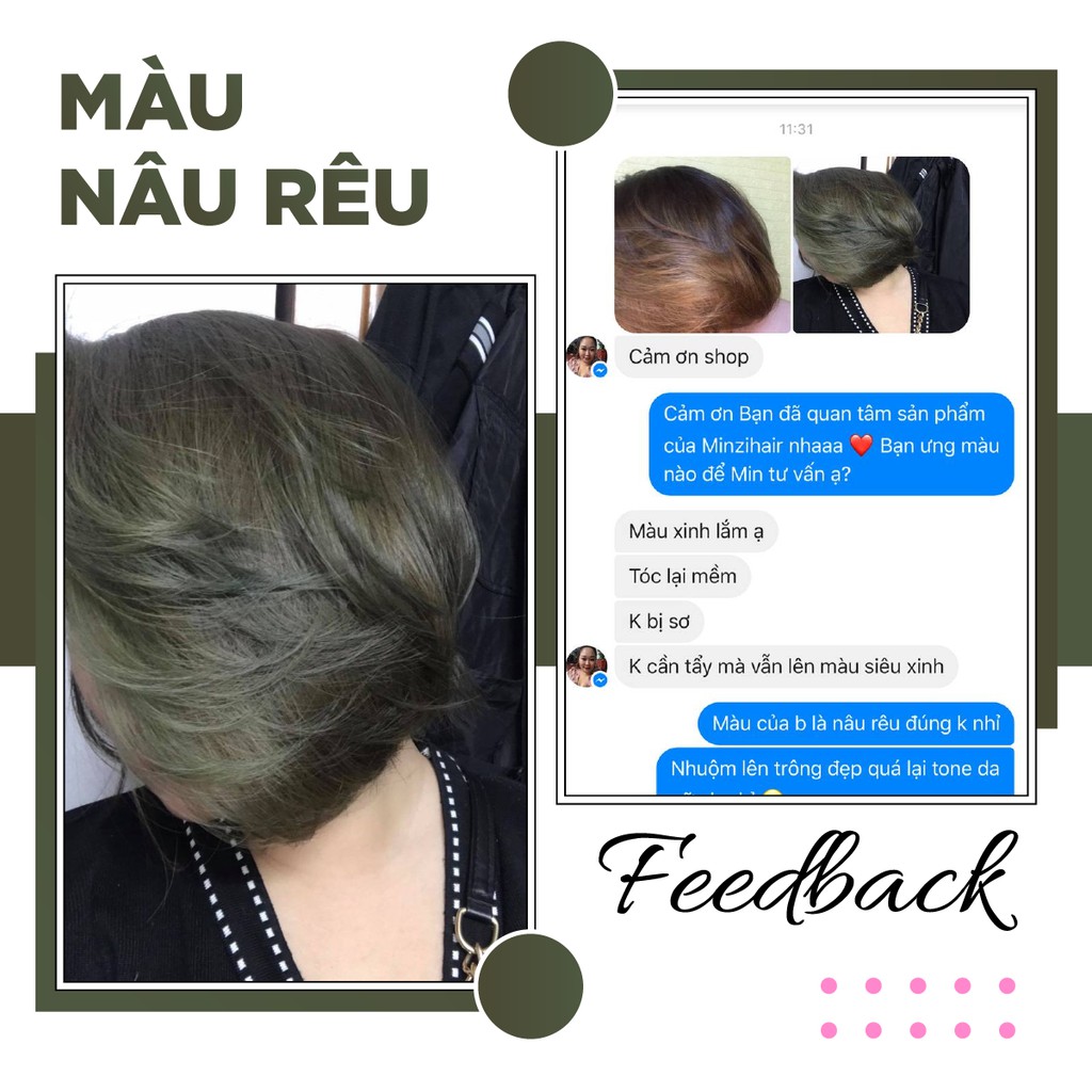 Thuốc Nhuộm Tóc Màu Nâu Rêu - Nâng Tone Da - Tặng Trợ Dưỡng | MINZIHAIR HN