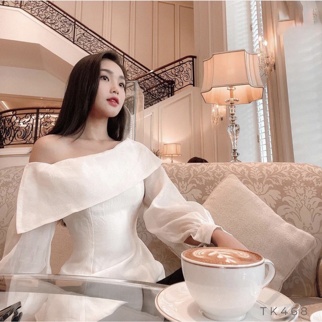 Áo peplum trễ vai tay voan thanh lịch