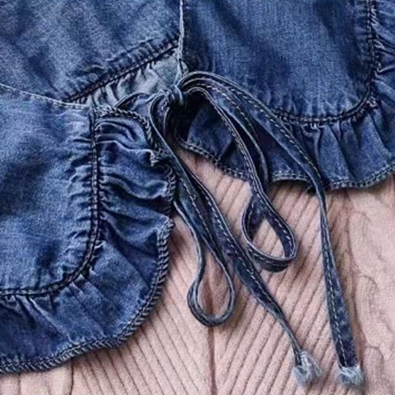 Khăn Choàng Cổ Giả Vải Denim Phối Bèo Cột Dây Phong Cách Vintage Cho Nữ