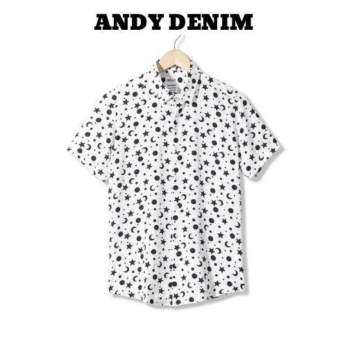 Áo sơ mi công sở nam hoạ tiết cá tính, áo sơ mi nam cộc tay chất liệu lụa Thái không nhăn mặc đi làm, đi chơi Andy Denim