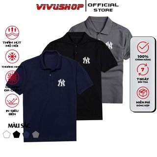 Áo polo nam nữ in NY , cổ dệt bo len ,áo thun nam có cổ tay ngắn thanh lịch in họa tiết kiểu dáng Hàn Quốc siêu đẹp