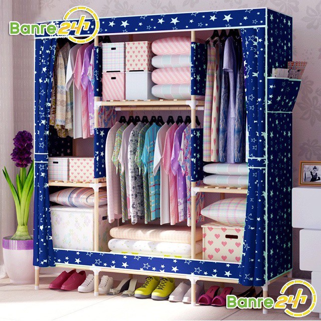 Tủ vải khung gỗ 3 buồng ảnh thật (hàng loại 1)