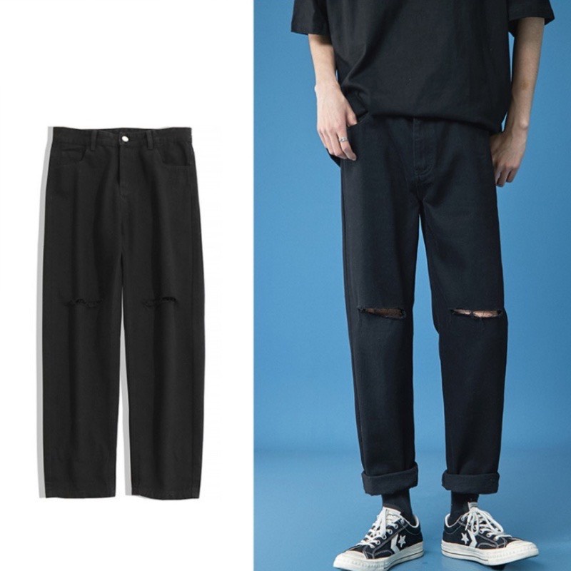 Quần jean nam, quần jeans baggy rách Gấu + Rách gối RĐ-01-Trend Clothing!