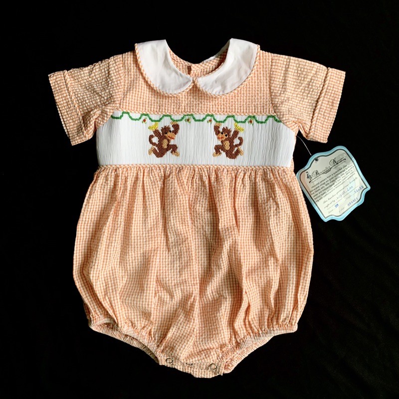 Body smock thêu tay remember nguyen kẻ cam bé trai-bé gái sz 9m