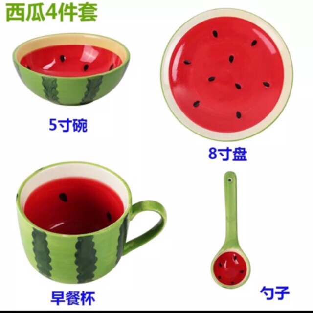 Set chén đĩa  dưa hấu