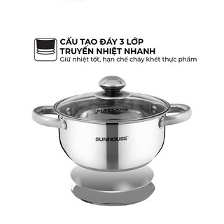 Nồi inox 3 đáy SUNHOUSE SH22120 vung kính đáy từ size 20cm