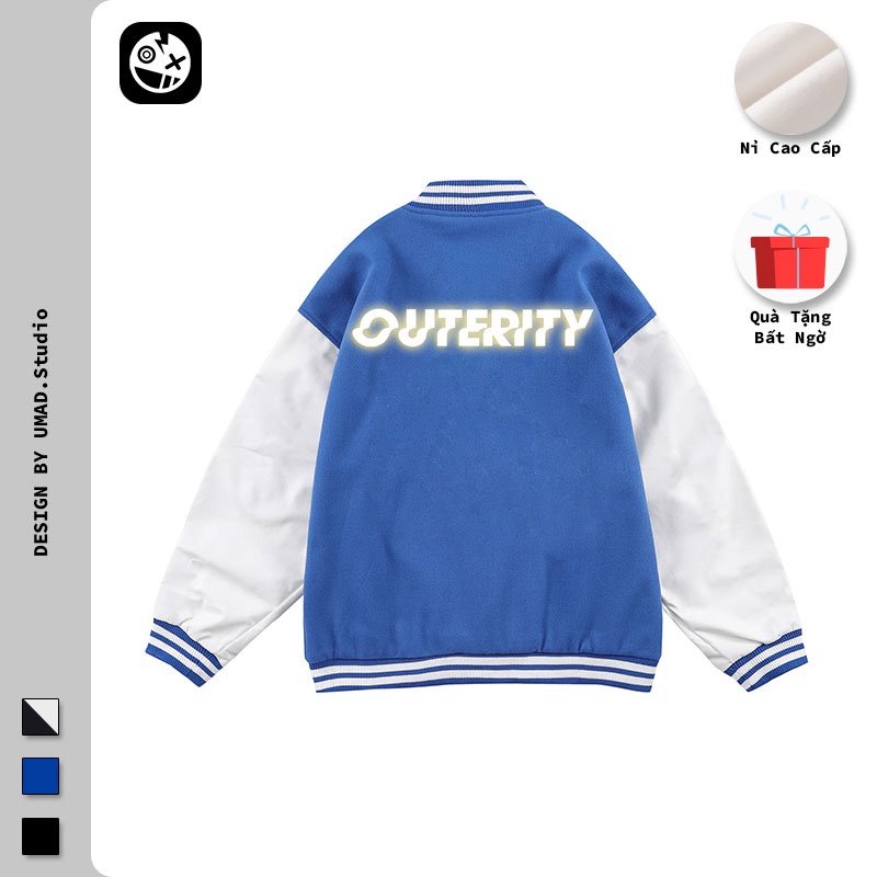 Áo khoác Bomber UMAD OUTERITY v.1 phản quang bạc form rộng phông Unisex nam nữ kiểu Varsity Jacket vải nỉ bông cotton