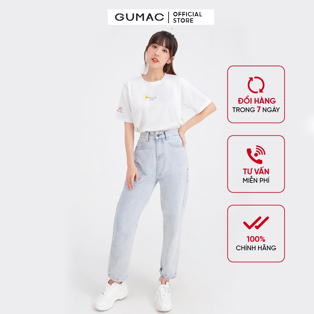 Áo thun nữ basic thêu mặt trời GUMAC ATB684 | BigBuy360 - bigbuy360.vn
