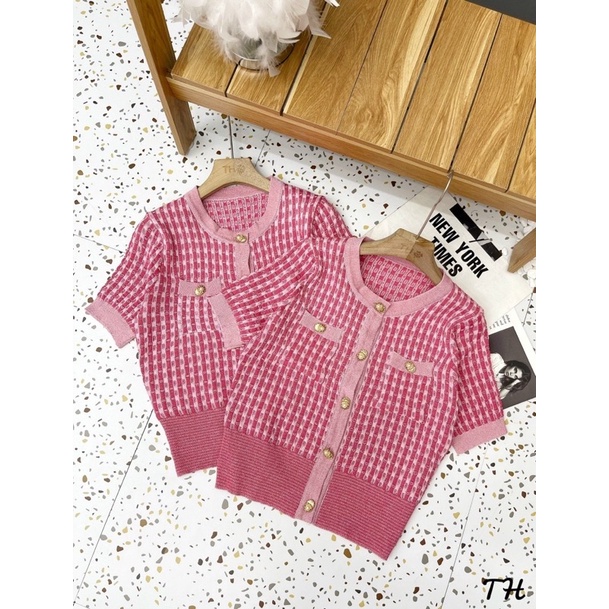 Áo len cadigan hồng khuy vàng cực hot, len mongtoghi mềm, ảnh thật chụp sản phẩm