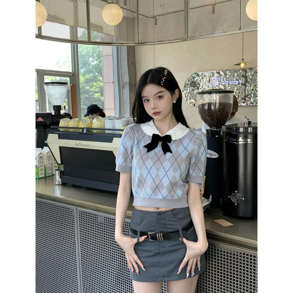 Áo Dệt Kim Tay Ngắn Cổ Búp Bê Phong Cách Hàn Quốc Thời Trang Cho Nữ