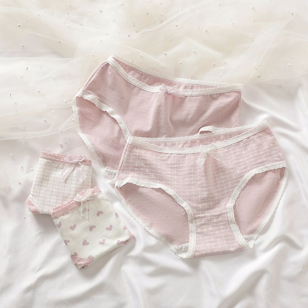 Quần lót ren co giãn thoáng khí in họa tiết caro đính nơ phong cách Hàn Quốc cho nữ