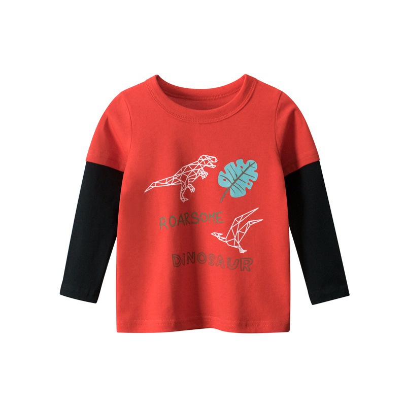 Áo bé trai 27KIDS  áo thun dài tay cho bé chất cotton in hình khủng long