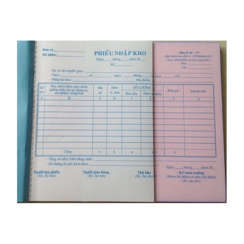 Phiếu thu-chi-nhập-xuất 2,3 liên 100 tờ