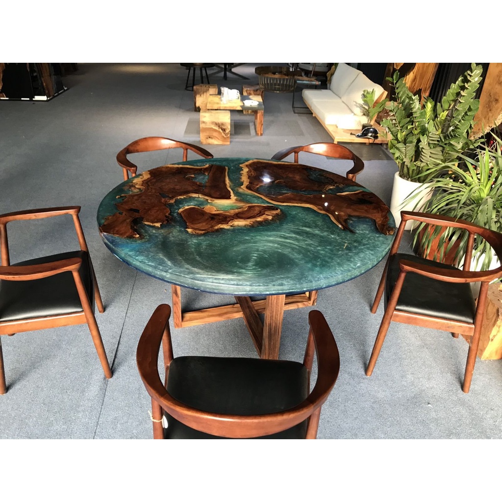 Bàn gỗ tròn Epoxy Resin cao cấp bàn gỗ đổ keo thiết kế theo yêu cầu