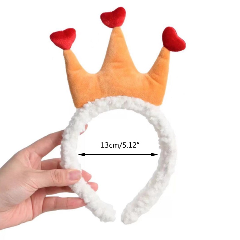 Flgo Băng Đô Vương Miện Nhồi Bông Mềm Mại Họa Tiết Trái Tim Hoạt Hình Làm Phụ Kiện Chụp Ảnh