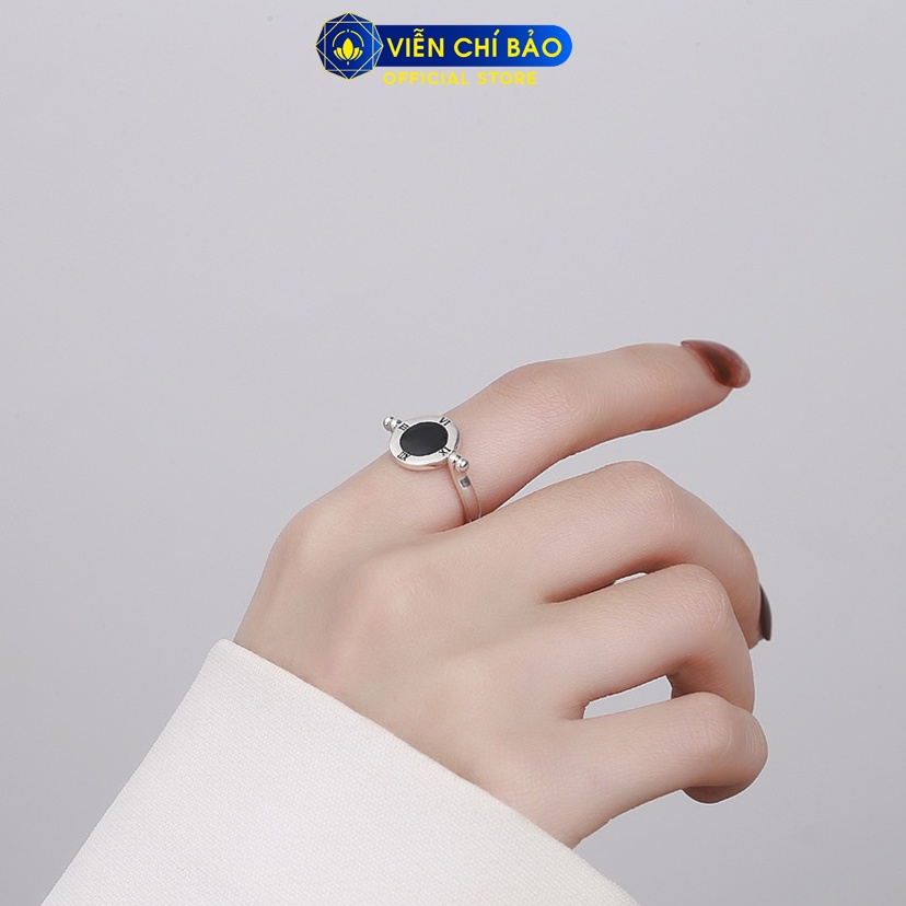 Nhẫn bạc nữ mặt đồng hồ đá đen chất liệu bạc Thái 925 thời trang nữ phụ kiện trang sức nữ Viễn Chí Bảo N000330