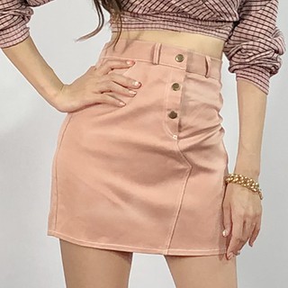 Chân Váy Mini skirt Basic Phối Cúc Hồng be Hàn Quốc