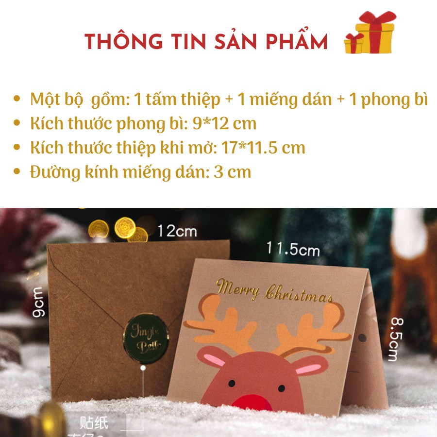 Thiệp Giáng Sinh Handmade Set 6 Chiếc Bao Gồm Tấm Thiệp Miếng Dán Phong Bì Bé Bebeshop