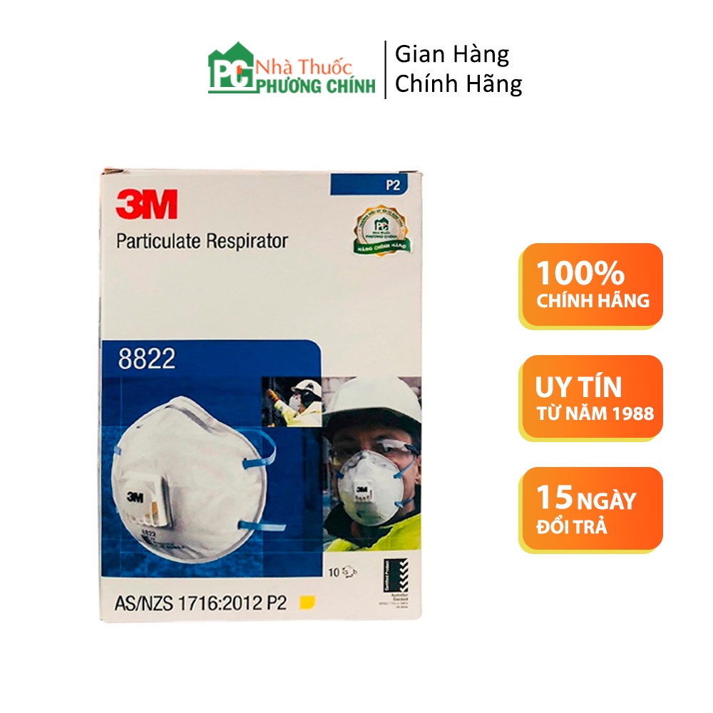 Khẩu Trang 3M 8822 Tiêu Chuẩn N95 Có Van Giúp Kháng khuẩn, Bảo Vệ Hô Hấp, Lọc Bụi Mịn Tối Thiểu 94%