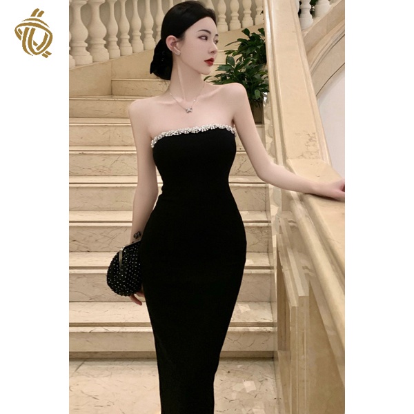 Sản Phẩm Chất Lượng Cao|Đầm Ống Ôm Dáng Lưng Cao Đính Đá Gợi Cảm Dành Cho Nữ