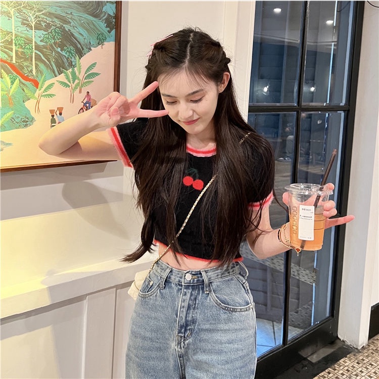Áo Len Dệt Kim Mềm Ngắn Tay Thời Trang Cho Nữ