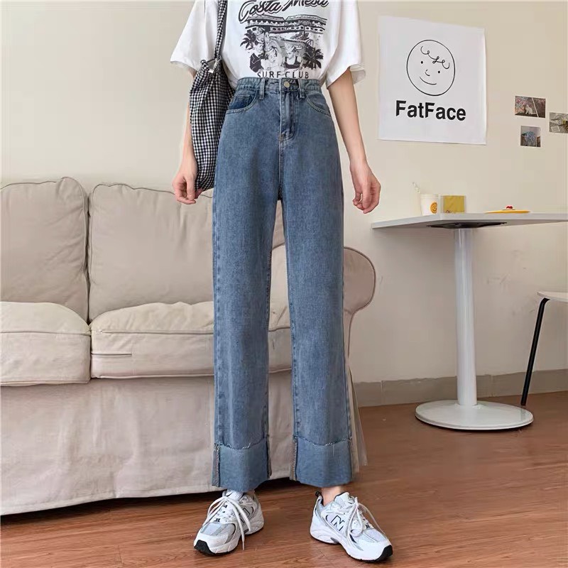 quần jeans ống suông gập gấu form basic
