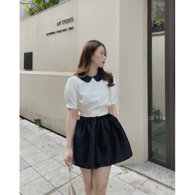 SET ÁO CỔ SEN CHẤT TACTA MIX QUẦN SOOC ỐNG RỘNG SIÊU XINH