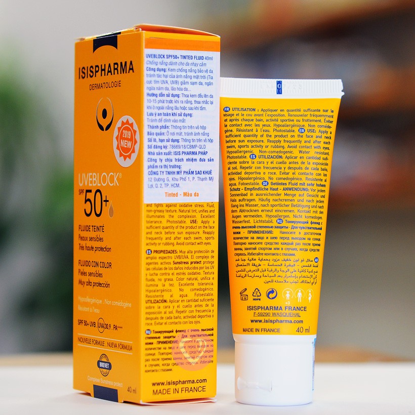 [CHÍNH HÃNG] ISIS Pharma Kem Chống Nắng Dành Cho Da Nhạy Cảm Uveblock SPF50+ Tinted Fluid 40ml