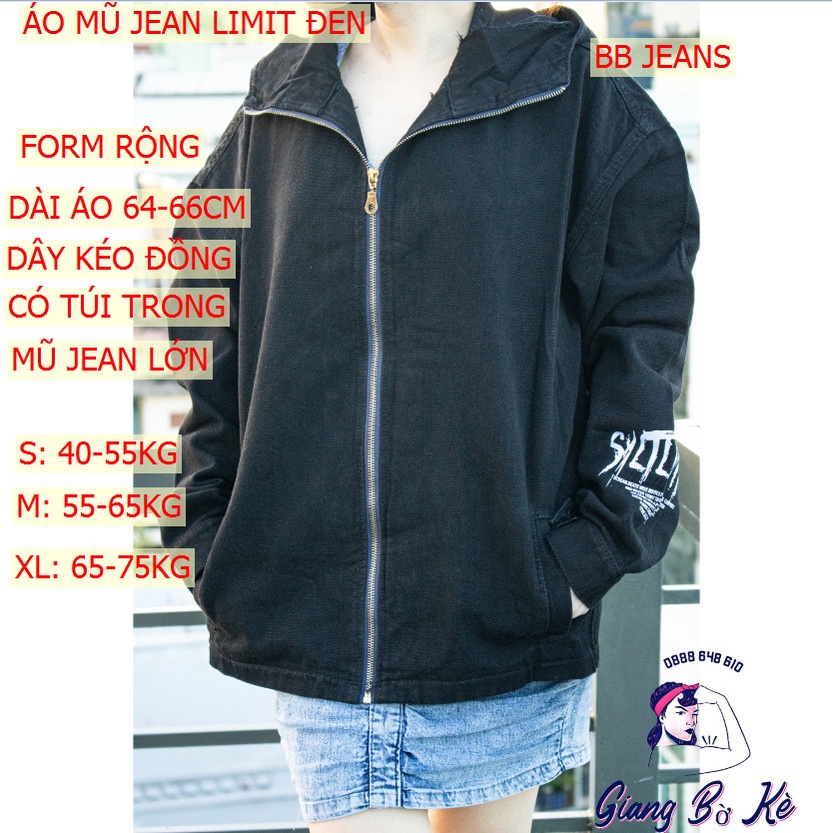 Áo khoác jean mũ to khoorngr lồ dây kéo 2 chiều Limit cao cấp size 40-75kg
