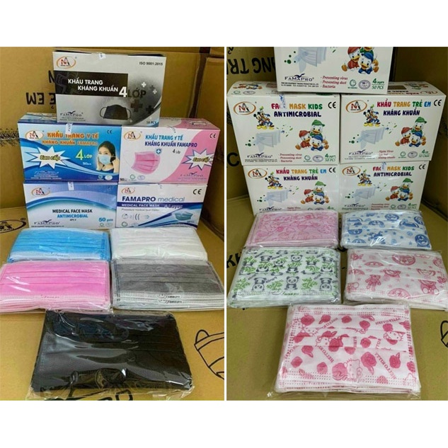 Khẩu trang y tế 4 lớp người lớn và trẻ em FAMAPRO, chính hãng Nam Anh