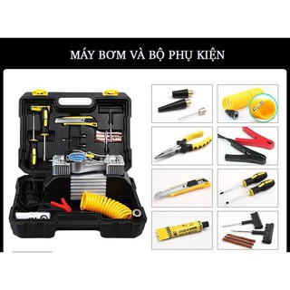 Bộ bơm lốp ô tô 2 xi lanh siêu khỏe kèm dụng cụ sủa chữa SALE 0962635288