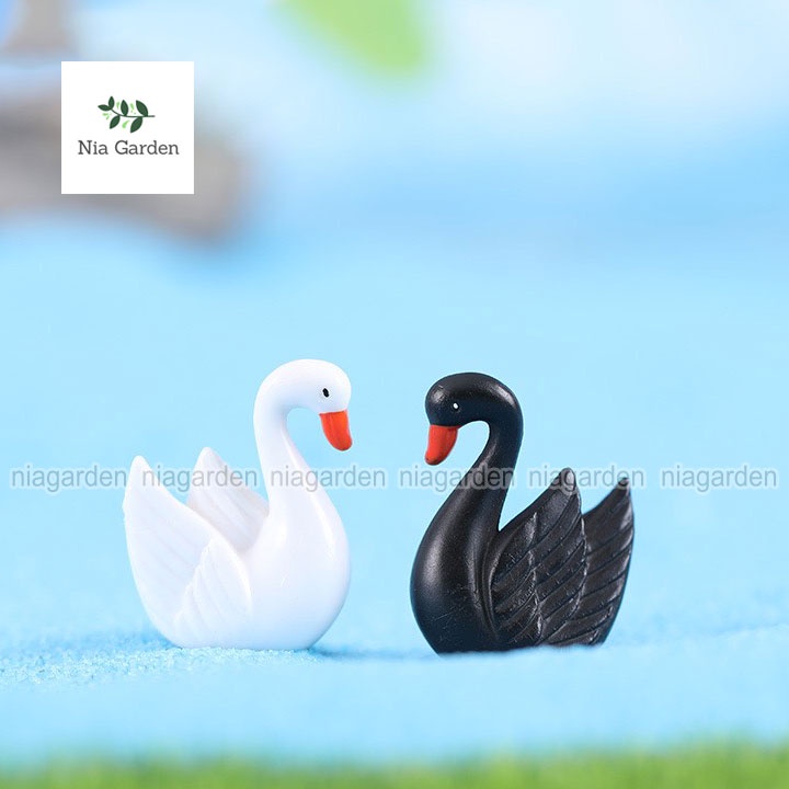 Phụ kiện thiên nga trắng đen trang trí terrarium chậu cây cảnh Nia Garden N5