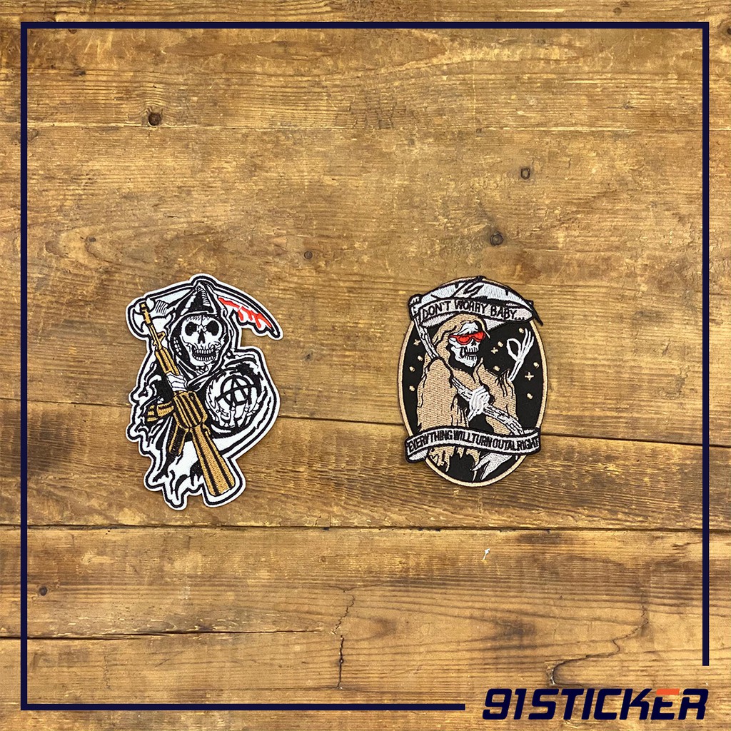 Sticker vải ủi cặp sách, quần áo, phụ kiện 91sticker hình đầu lâu siêu ngầu