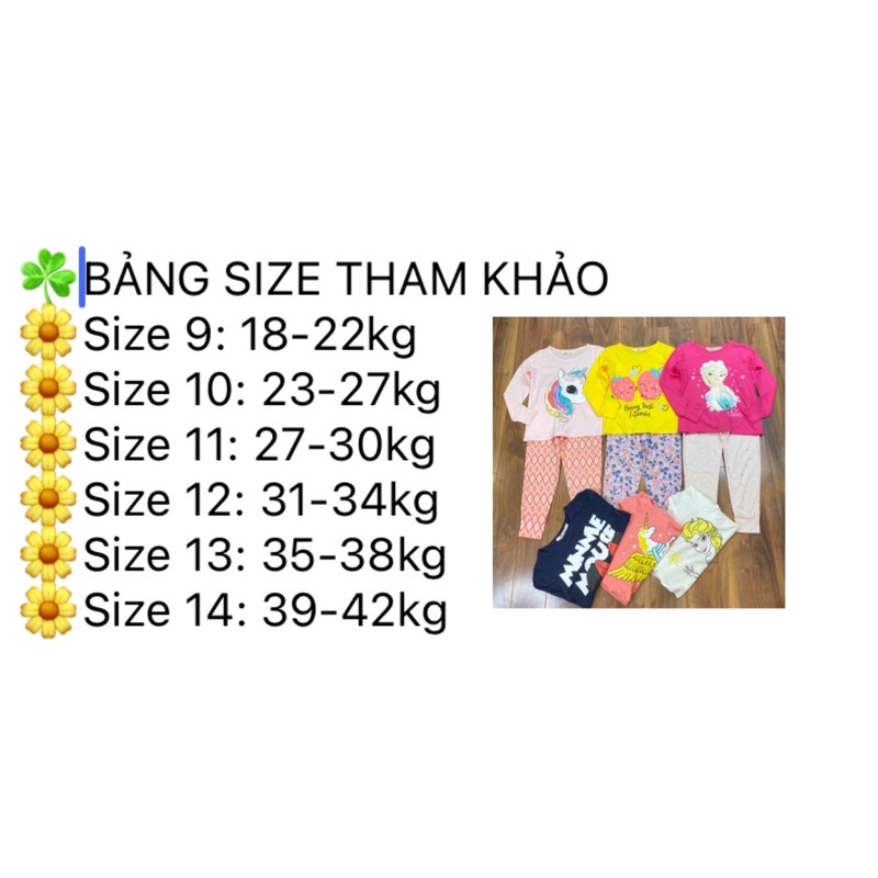 Bộ dài tay bé gái chất cotton xuất dư in hình Pony Elsa Mickey size 18-42kg - Bộ bé gái thu đông nằm điều hoà