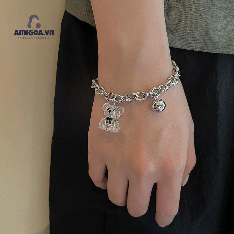 ✨✨Vòng tay trong suốt phối mặt hình gấu thiết kế thời trang cho nữ