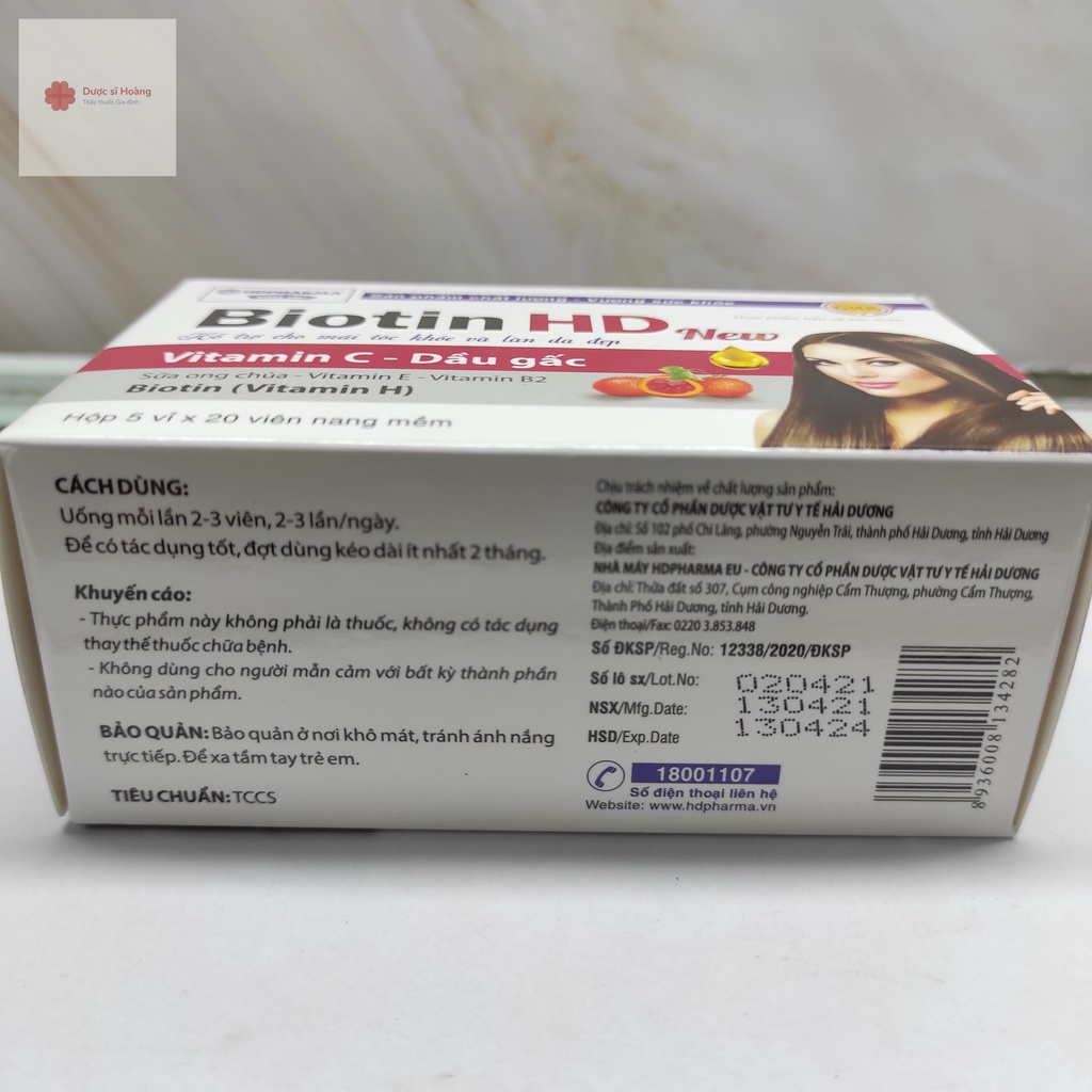 Biotin HD New Giảm Gãy Rụng Tóc, Sạm Da - Cho Tóc Chắc Khỏe, Làm Chậm Lão Hóa Hộp 100 viên