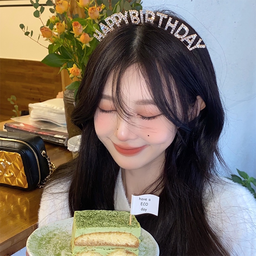 Cài tóc đính chữ Happy Birthday lấp lánh xinh xắn cho nữ