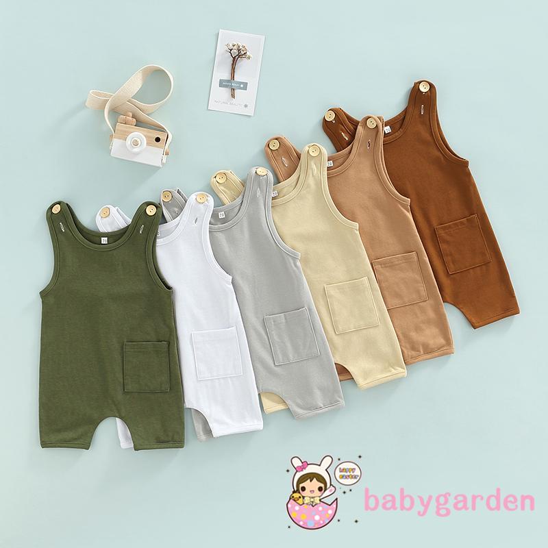 Bộ Áo Liền Quần Hai Dây Màu Sắc Trơn Thời Trang Mùa Hè Dành Cho Bé Trai 0-3 Tuổi