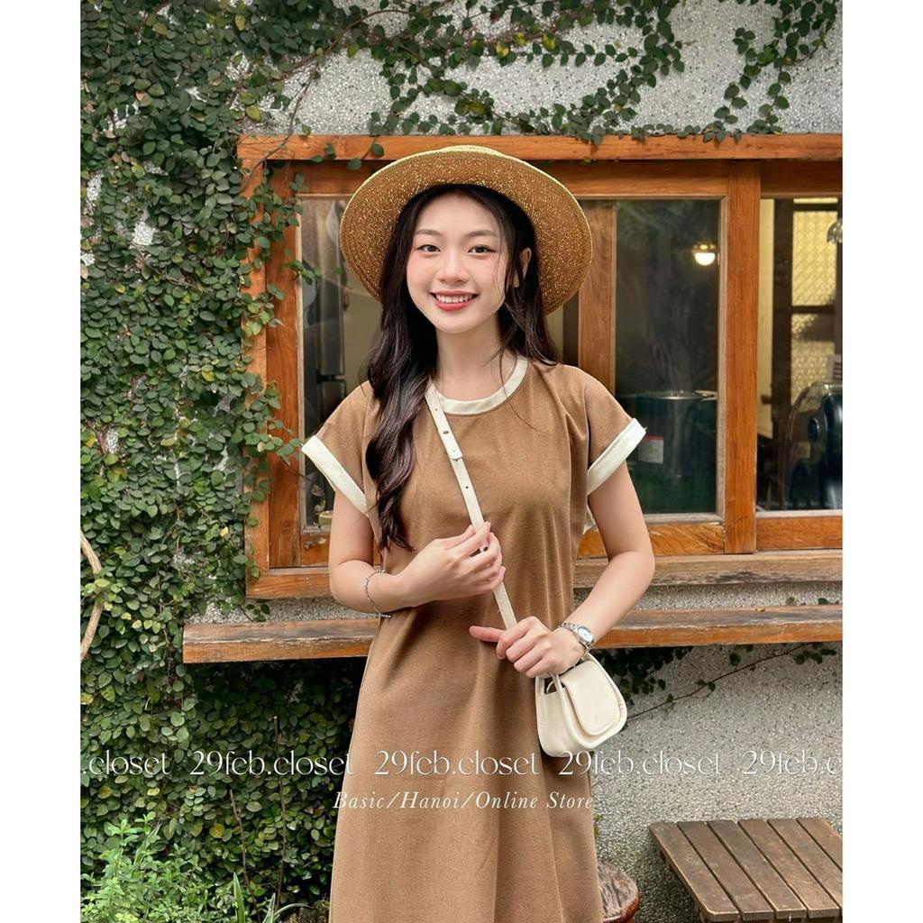 Váy tay hến chất tổ ong phối viền cộc tay dáng chữ A dài 262 A9501N Nhung Nhớ Boutique