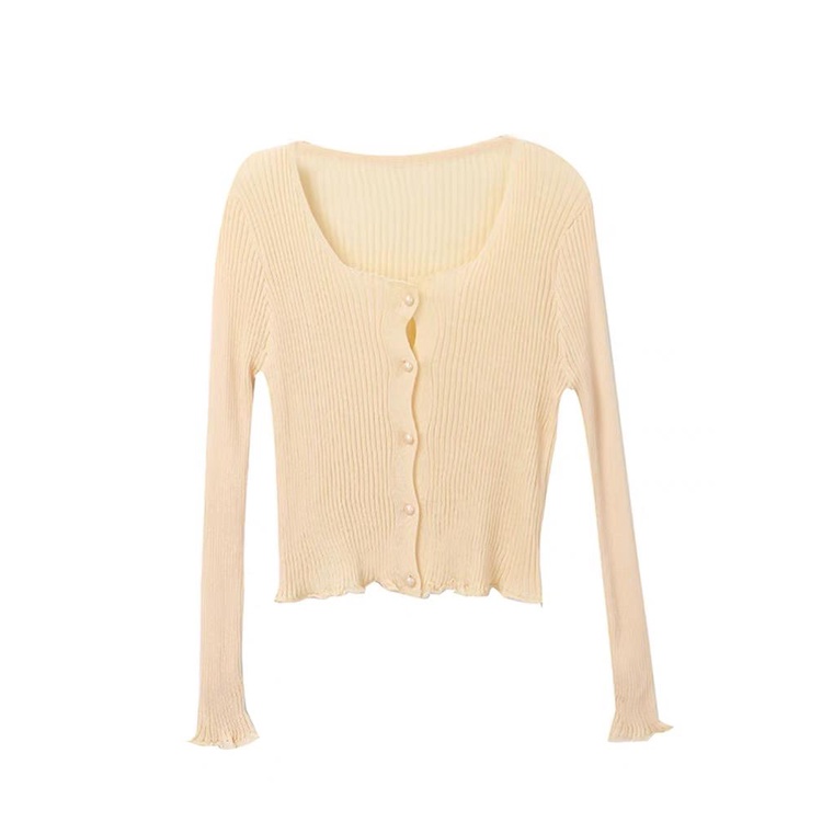 Áo khoác cardigan nữ dệt kim mỏng viền xoăn nhẹ nhàng MS902