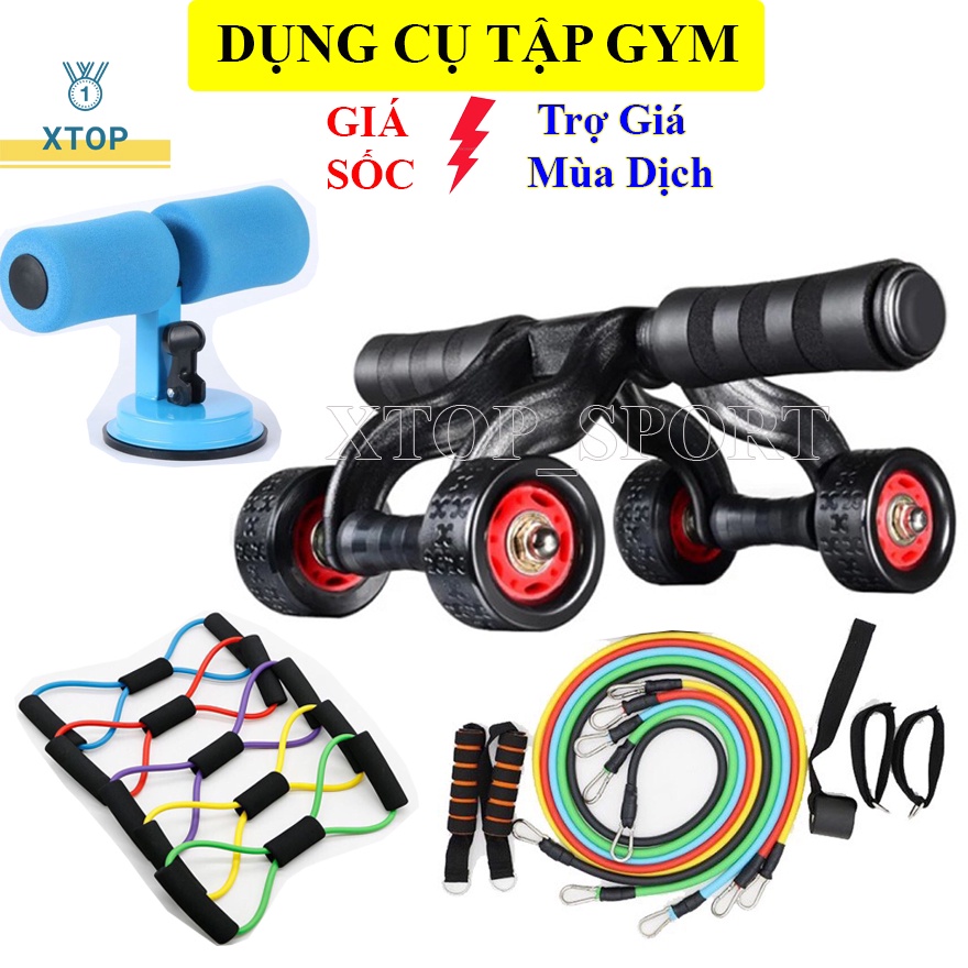 Dụng cụ tập gym tại nhà cho nam nữ, Dụng cụ tập bụng con lăn 4 bánh, Dây kháng lực tập gym số 8 XTOP X99