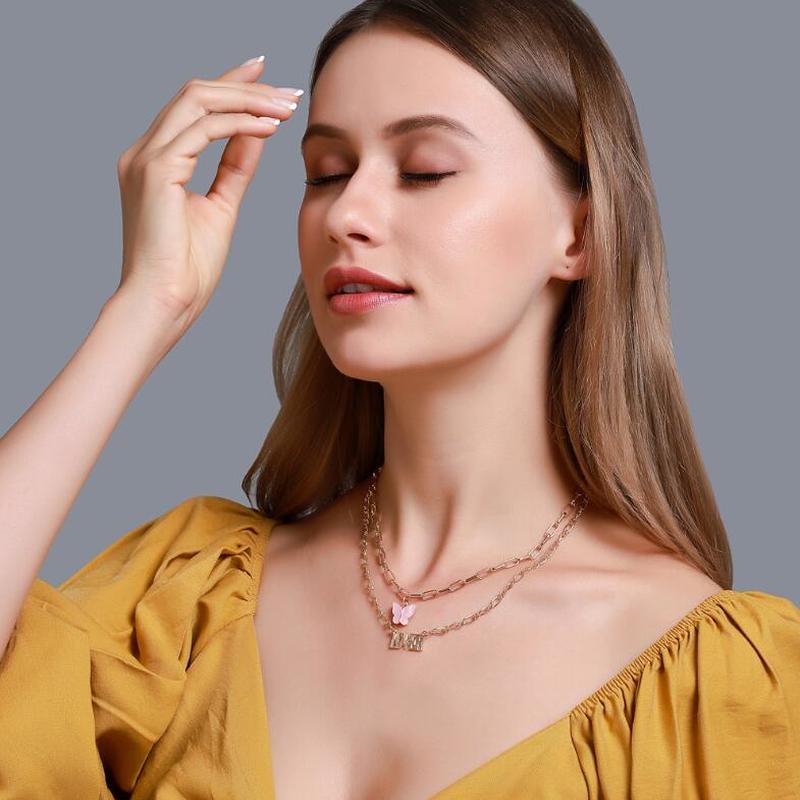 Roselife butterfly Babygirl  angle Double Layer Pendant Lover Letter Necklace for Women Fashion Jewelry