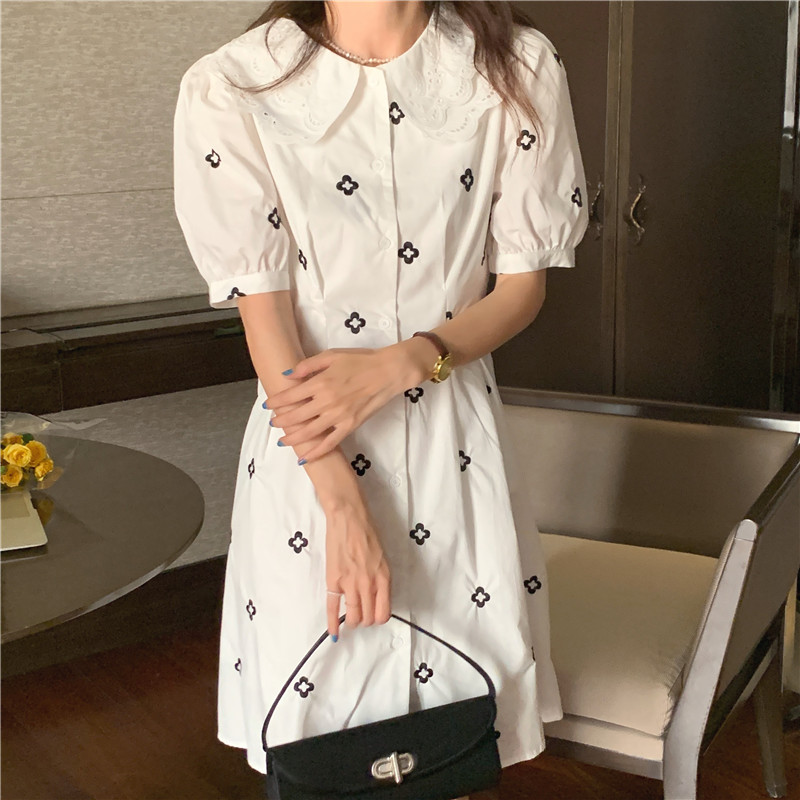 Đầm 43607 tay ngắn dáng rộng cổ búp bê dễ thương dành cho nữ