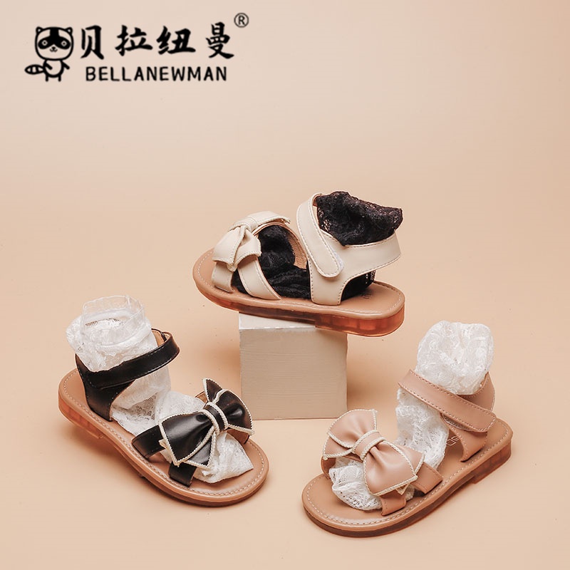 Giày dép sandal cho bé gái quai dán phối Nơ viền thêu cực điệu chất da mềm kiểu dáng Hàn Quốc mới nhất M63