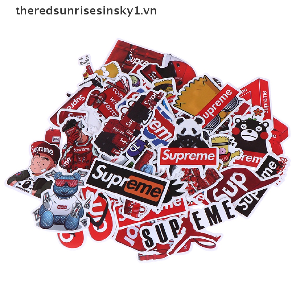 Set 50 miếng dán trang trí laptop đàn guitar ván trượt xe hơi in chữ Supreme cá tính
