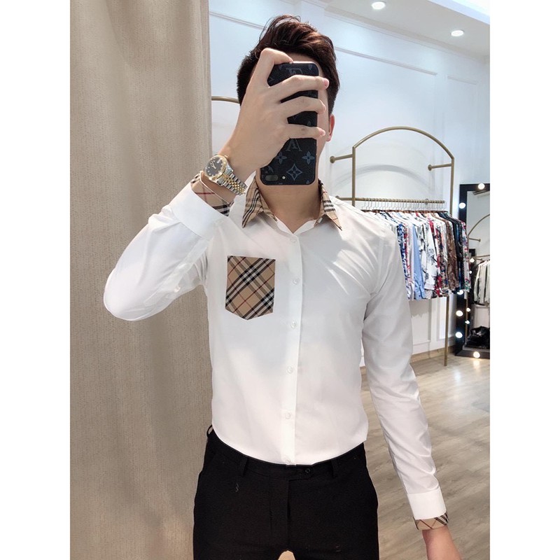 Áo Sơ Mi Nam Trắng Dài Tay Phối Màu, Sơ Nam Mi Họa Tiết Gấp Hộp Vải Lụa Cao Cấp VNXK [Hàng Xịn] | BigBuy360 - bigbuy360.vn