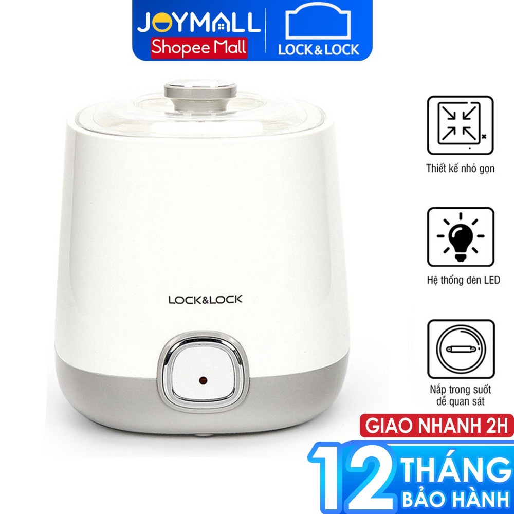 Máy làm sữa chua Lock&amp;Lock EJY110SLV 1000ml - Hàng chính hãng nắp thủy tinh dễ quan sát, lên men tự động - JoyMall