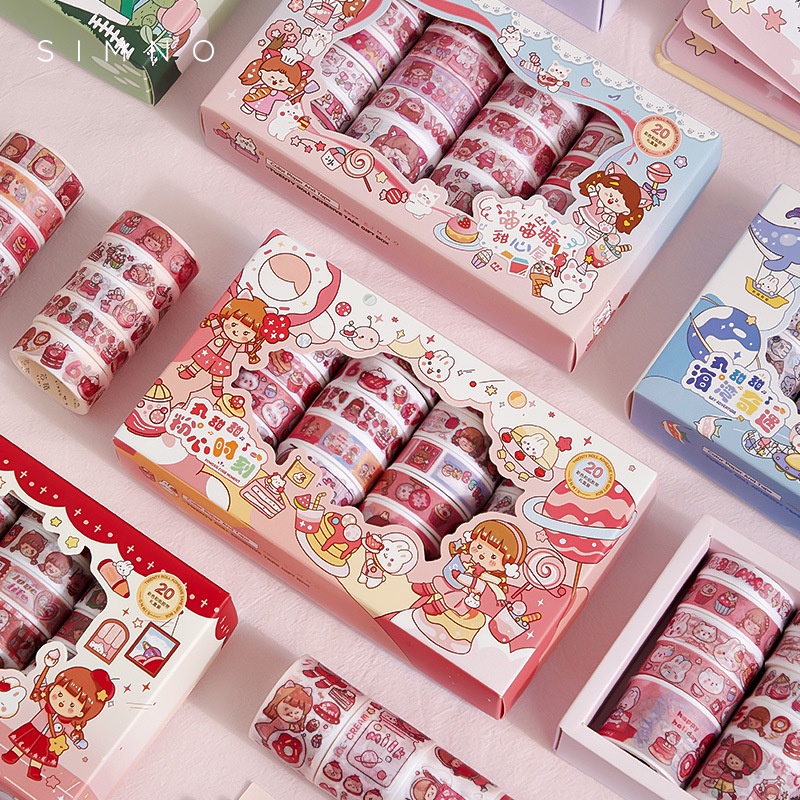 Hộp Sticker 20 Cuộn Băng Dán Nhiều Màu Dễ Thương - Hình Dán Trang Trí